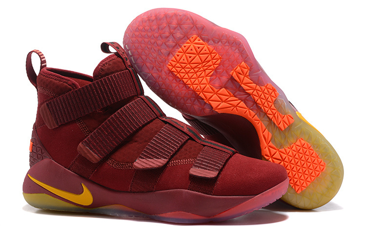 LeBron Soldier 11 Wine Red Yellow Shoes